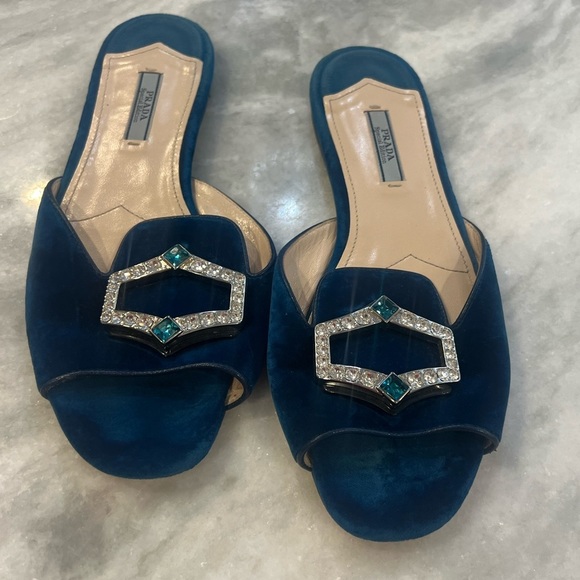 Prada Shoes - Prada special edition velvet with rhinestone embellishments in buckle.